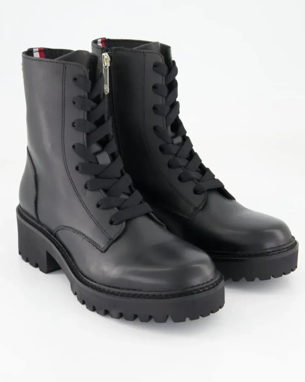 Chic Mid Heel Leather Lace-up Stiefeletten in Schwarz