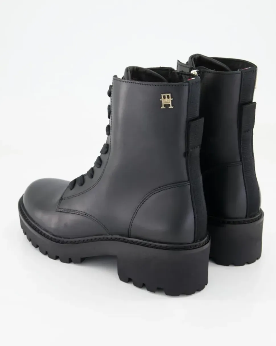 Chic Mid Heel Leather Lace-up Stiefeletten in Schwarz