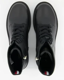Chic Mid Heel Leather Lace-up Stiefeletten in Schwarz