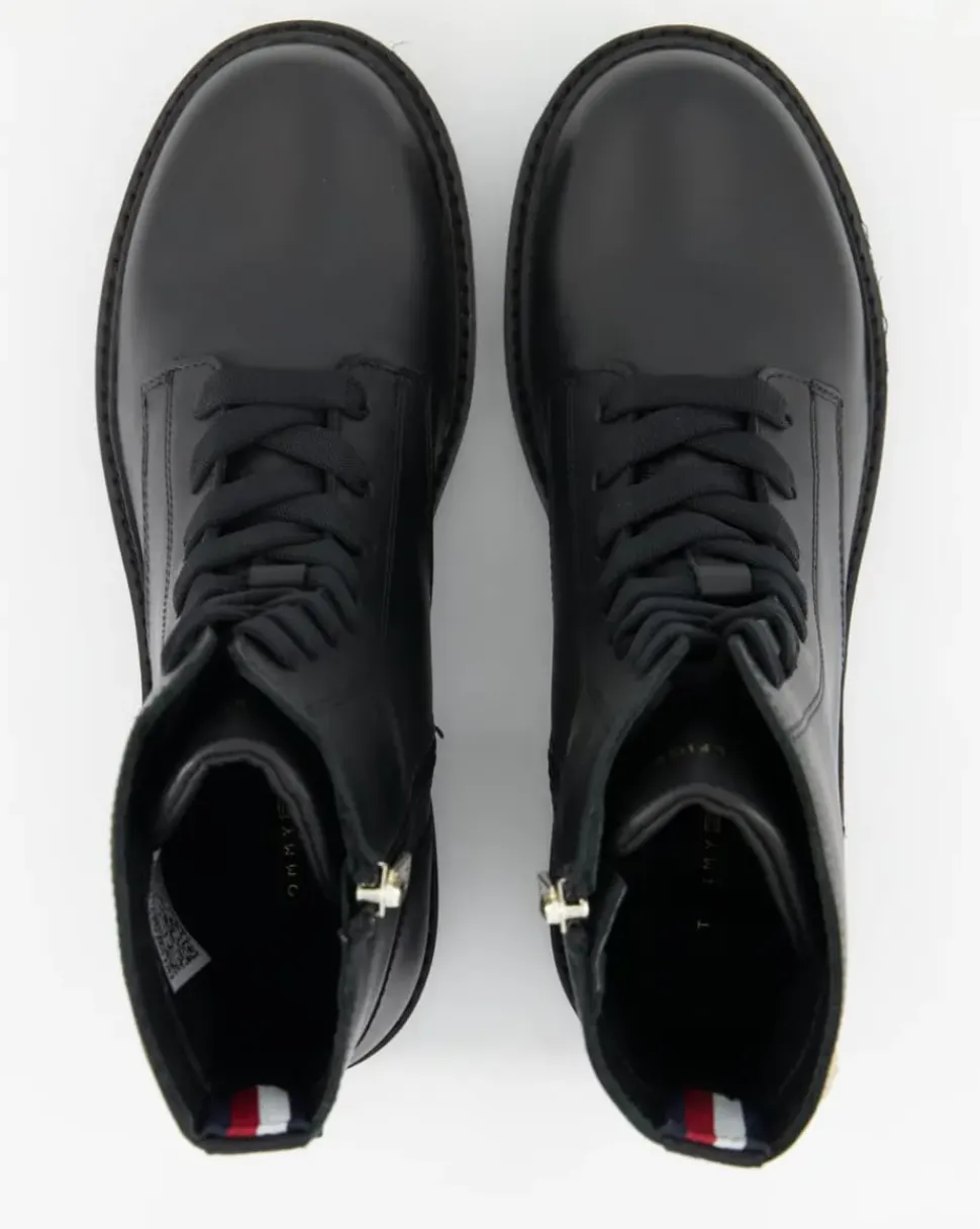 Chic Mid Heel Leather Lace-up Stiefeletten in Schwarz