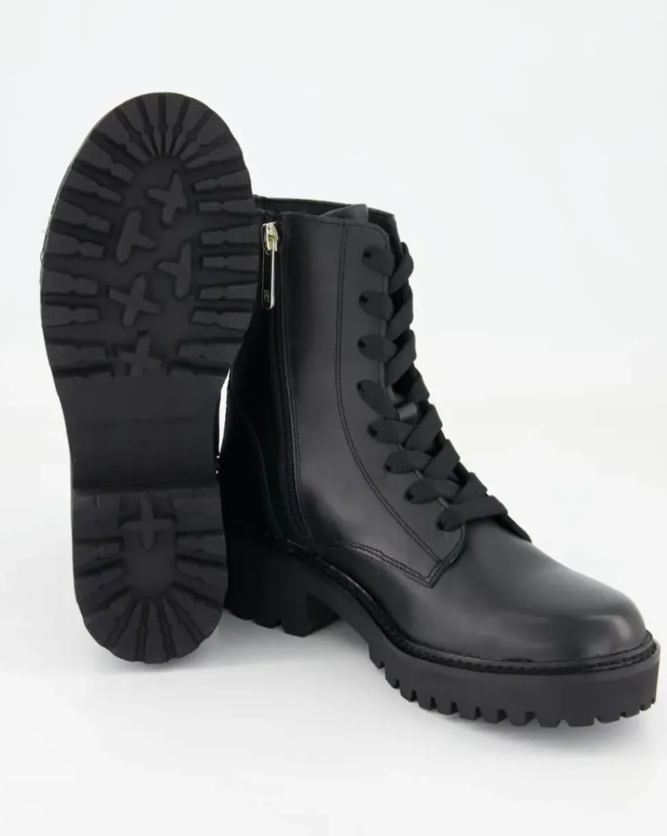 Chic Mid Heel Leather Lace-up Stiefeletten in Schwarz