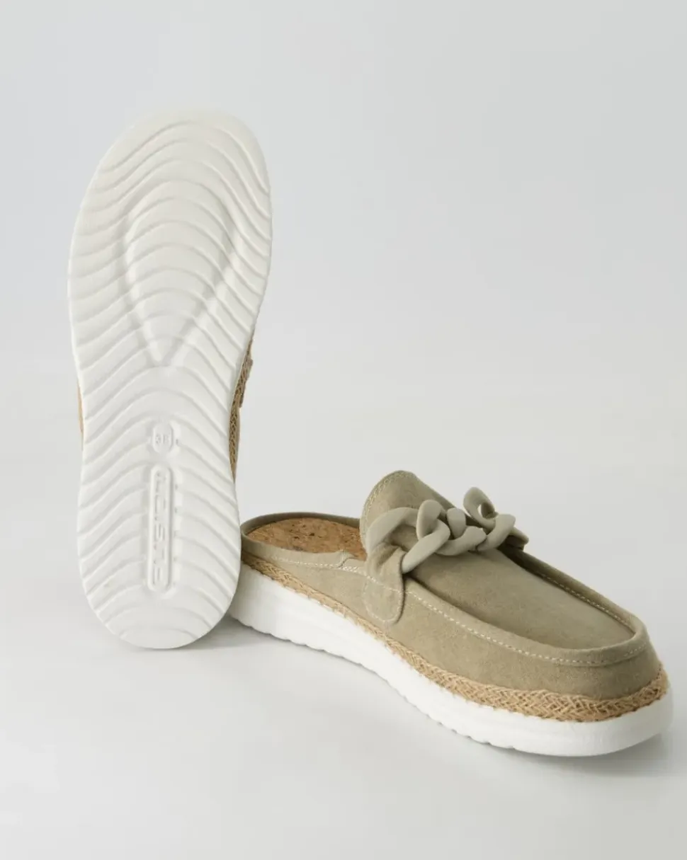 Ella chain raffia Pantoletten in Beige